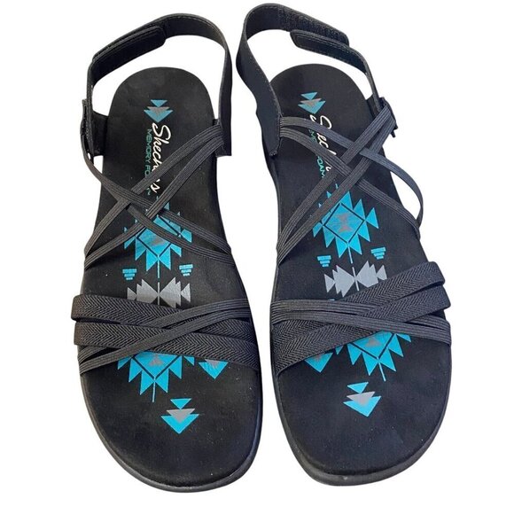 Skechers Reggae Slim Takes Two Strappy Sling Back Sandals Size 10 Black - Picture 1 of 6